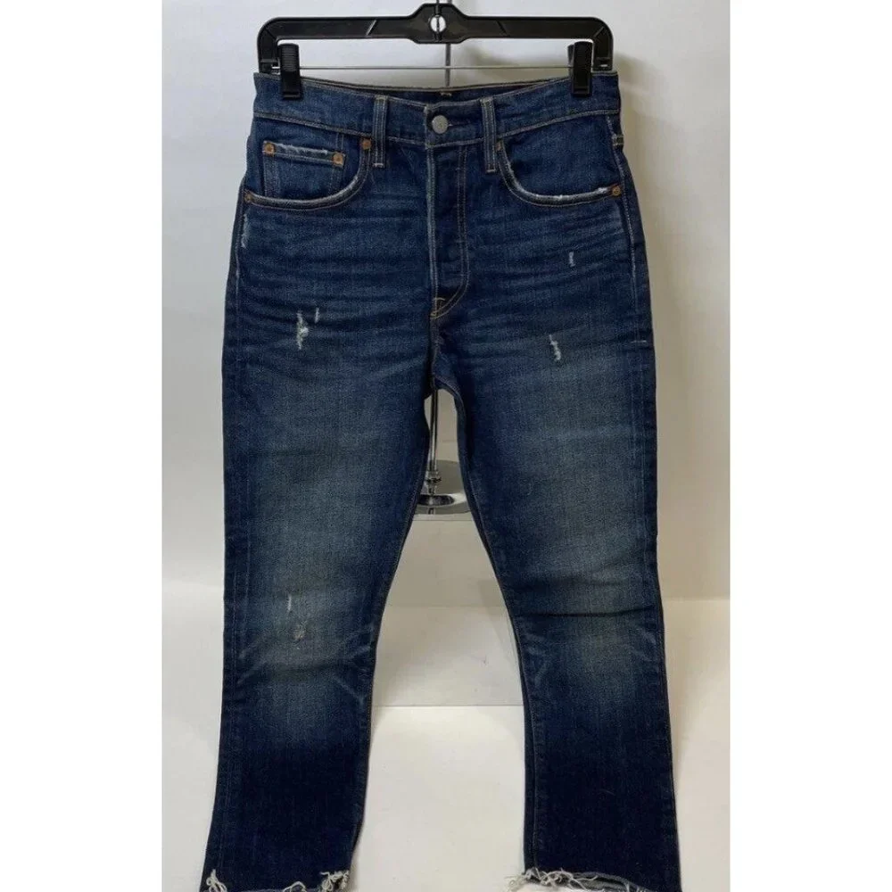 Levi 501 Jeans Mens‎ Blue Button Fly Frayed Ankle Size 26/28